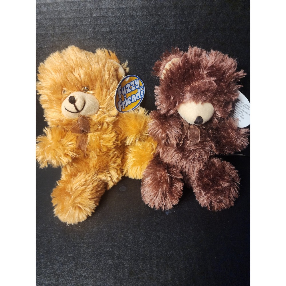 Fuzzy Friends Plush Teddy Bear Set of 2 Brown Tan Stuffed Animals 9 Inch NWT